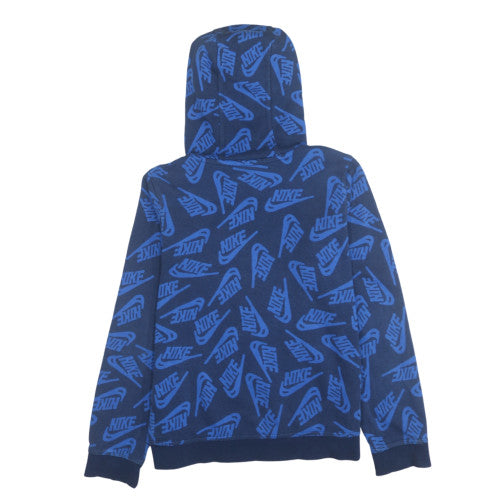 Nike Boys Blue Logo Print Pullover Hoodie Size L Cotton Blend
