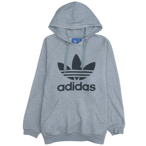 Adidas Mens Grey Pullover Hoodie L Sports Logo Fleece Sweatshirt