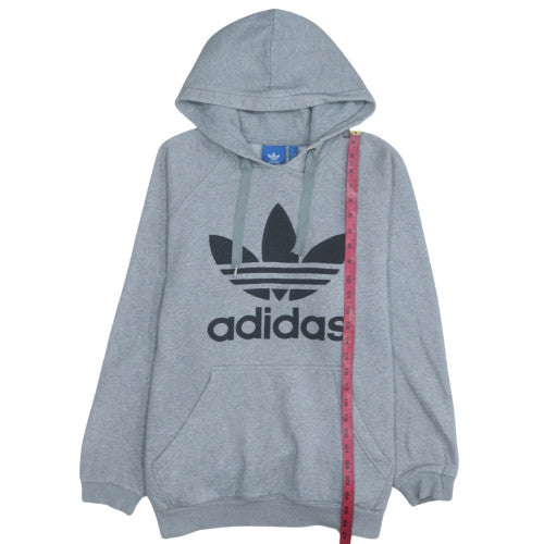 Adidas Mens Grey Pullover Hoodie L Sports Logo Fleece Sweatshirt