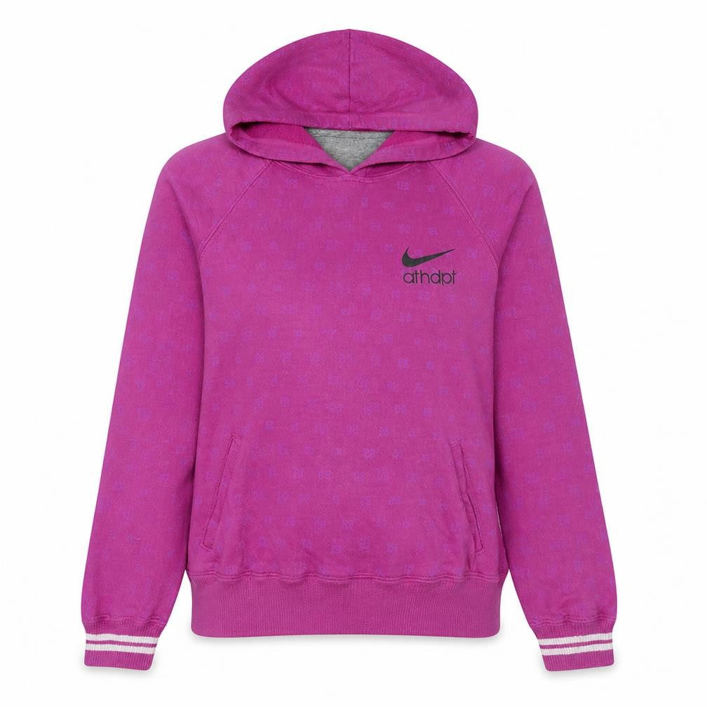 Front view of Nike Women Pink Hooded Pullover Sweatshirt, size M, Printed Logo Casual