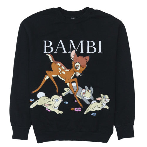 Disney at George Womens Black Bambi Sweatshirt Small Pullover Crew Neck