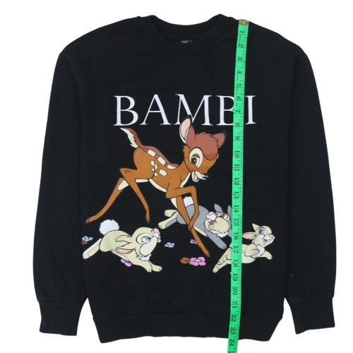 Disney at George Womens Black Bambi Sweatshirt Small Pullover Crew Neck
