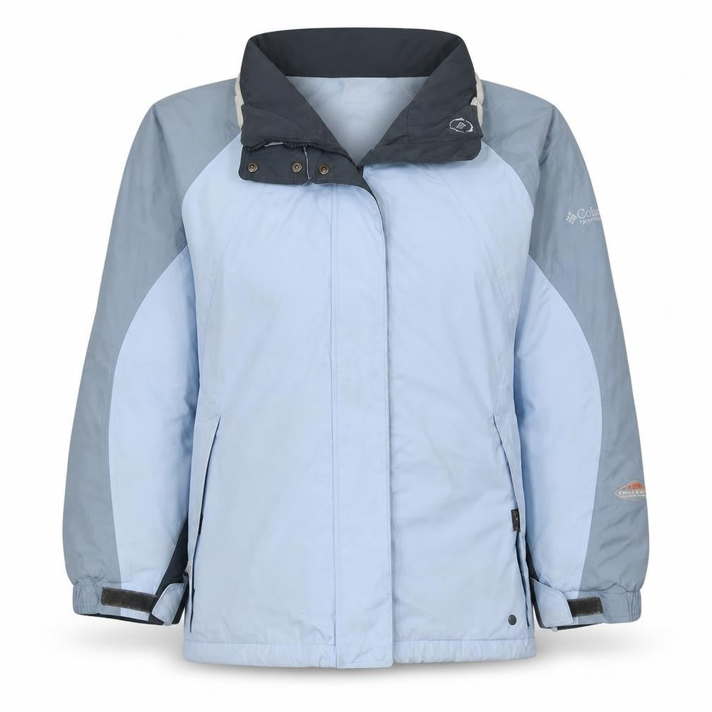 Front view of Columbia women’s blue l waterproof ski jacket interchange hooded