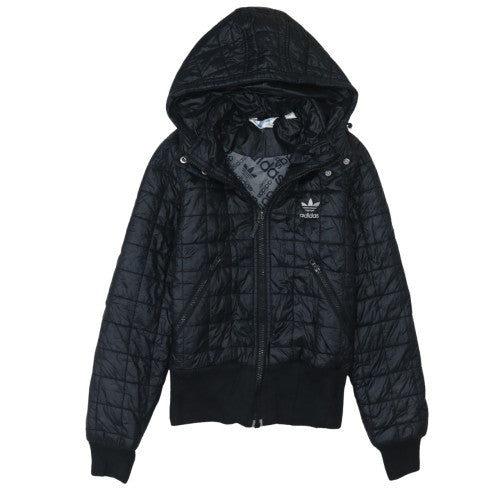Adidas Women’s Black Hooded Quilted Bomber Jacket Size 10