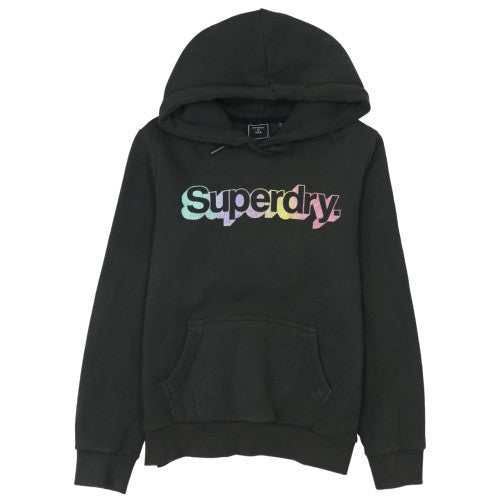 Superdry Womens Black Pullover Hoodie Size M Logo Print Sweatshirt