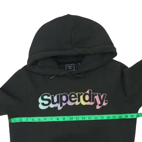 Superdry Womens Black Pullover Hoodie Size M Logo Print Sweatshirt