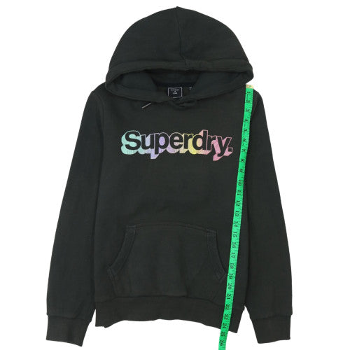 Superdry Womens Black Pullover Hoodie Size M Logo Print Sweatshirt
