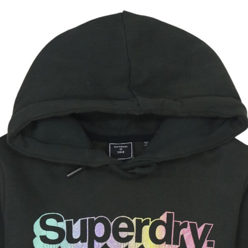 Superdry Womens Black Pullover Hoodie Size M Logo Print Sweatshirt