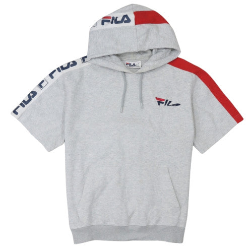 FILA Men's Grey Short Sleeve Pullover Hoodie L Retro Sports Style