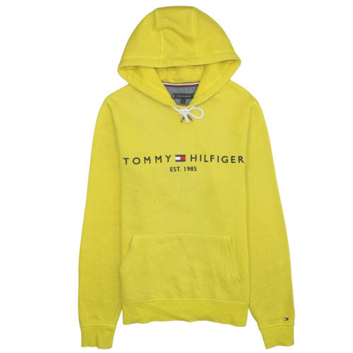 Tommy Hilfiger Men's Yellow Pullover Hoodie Small Fleece Logo Sweatshirt