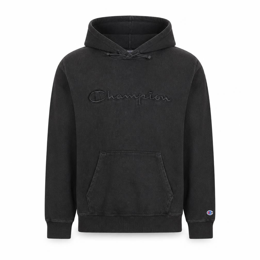 Front view of Champion Men’s Black Pullover Hoodie L Embroidered Logo Fleece