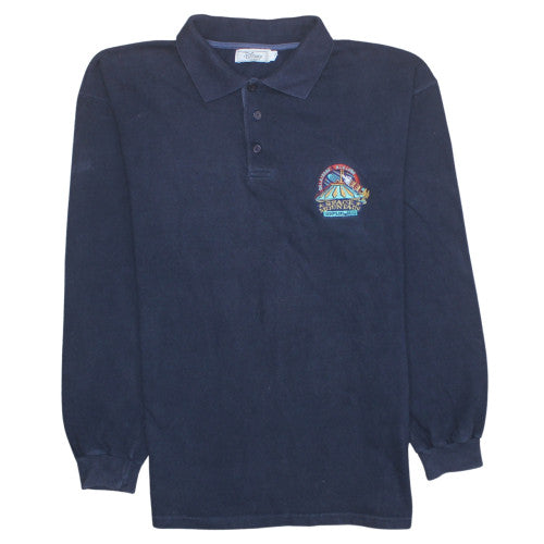 Disney Men Navy Long Sleeve Polo Space Mountain 100% Cotton L