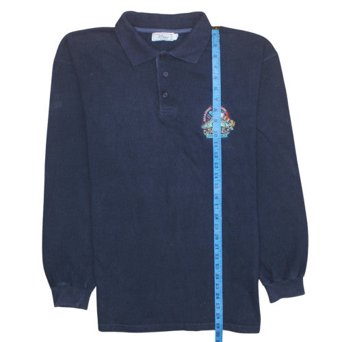Disney Men Navy Long Sleeve Polo Space Mountain 100% Cotton L
