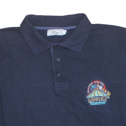 Disney Men Navy Long Sleeve Polo Space Mountain 100% Cotton L