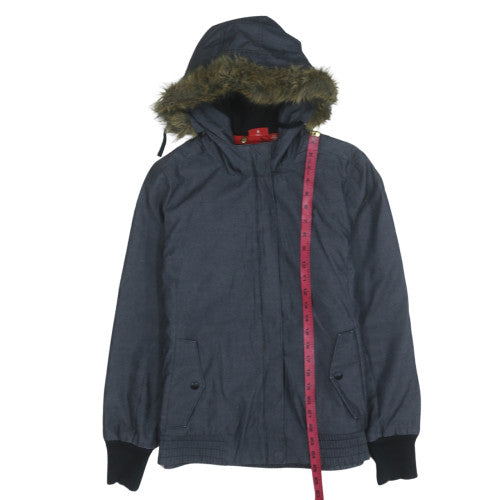 Puma Women's Blue Hooded Fur Trim Short Puffer Jacket Size M