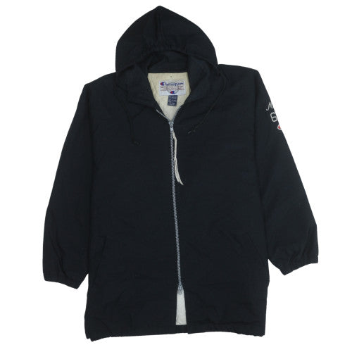 Champion Men's Black Hooded Football Jacket L Insulated Vintage