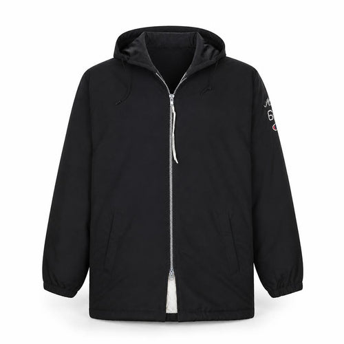 Champion Men's Black Hooded Football Jacket L Insulated Vintage