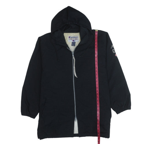 Champion Men's Black Hooded Football Jacket L Insulated Vintage