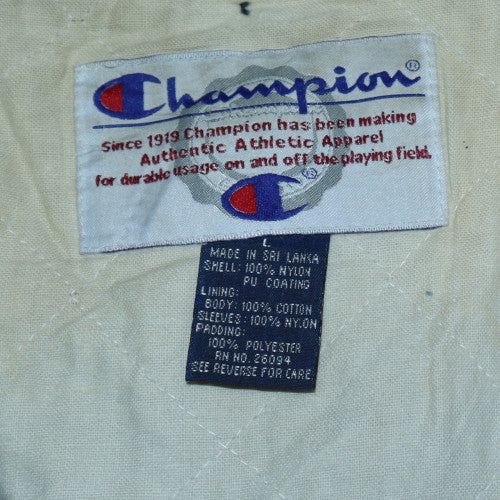 Champion Men's Black Hooded Football Jacket L Insulated Vintage
