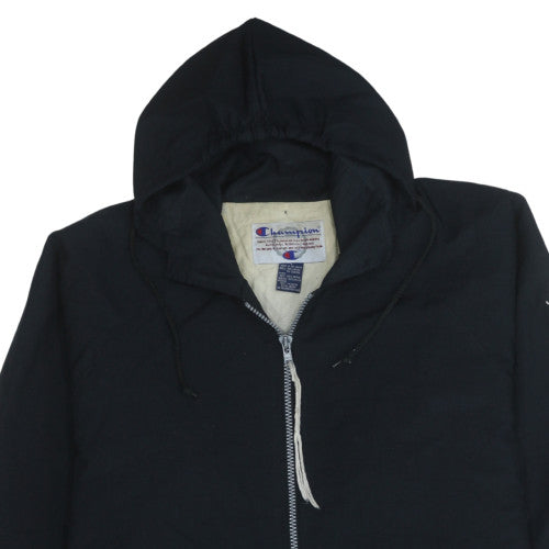 Champion Men's Black Hooded Football Jacket L Insulated Vintage