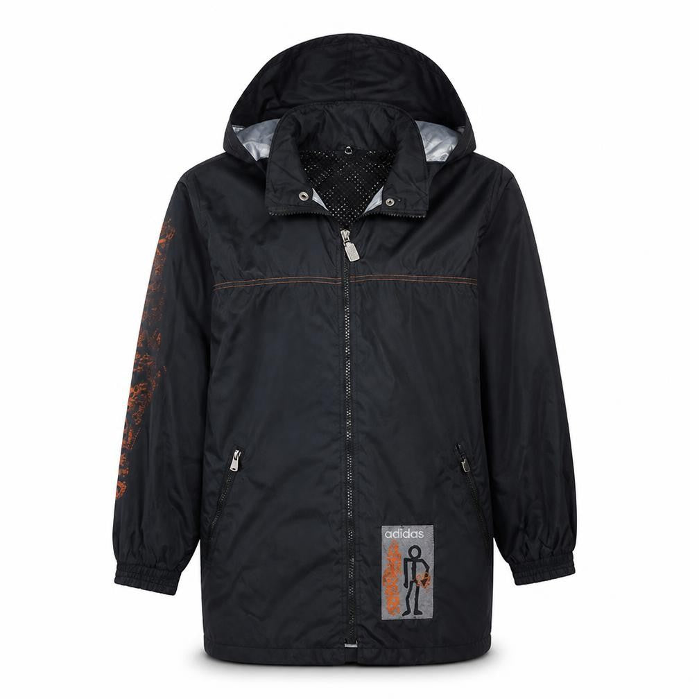 Front view of Adidas Men's Black Hooded Waterproof Retro Rain Jacket, size S