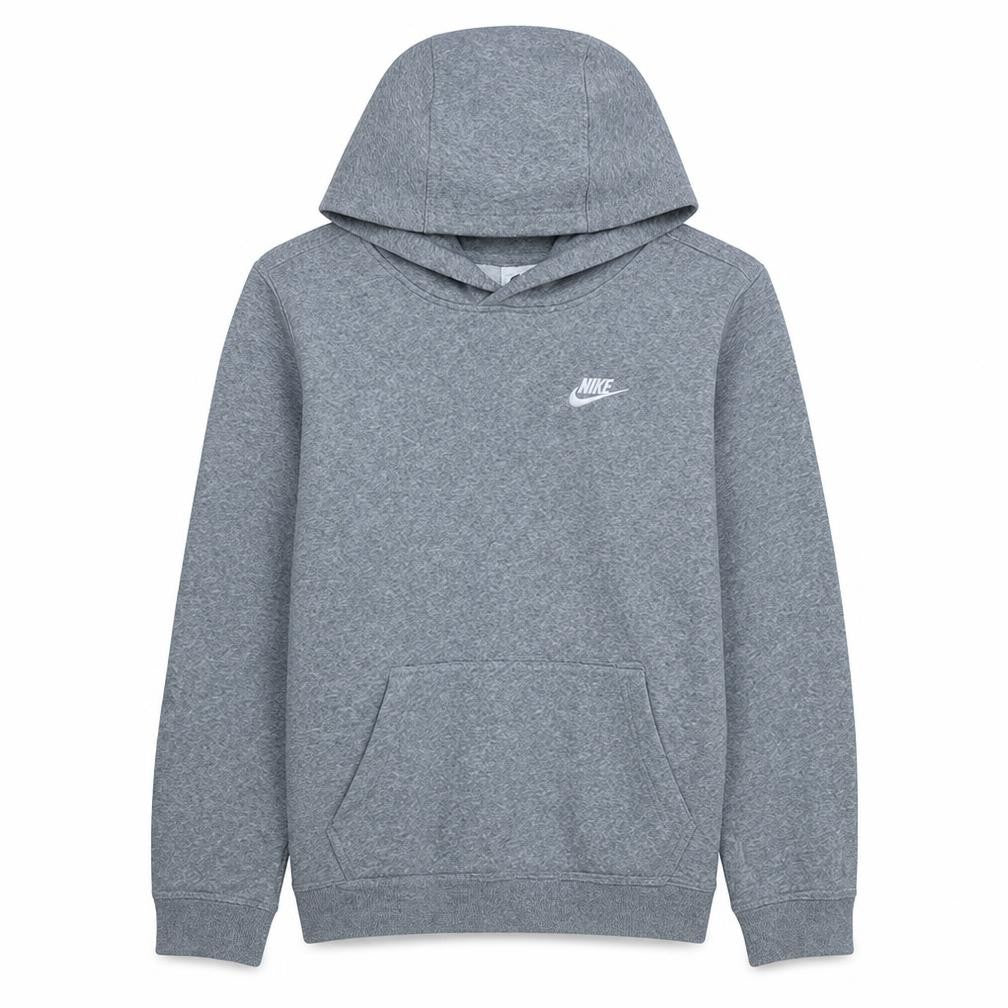 Front view of Nike boys’ grey pullover hoodie 158-170cm classic fleece sweatshirt