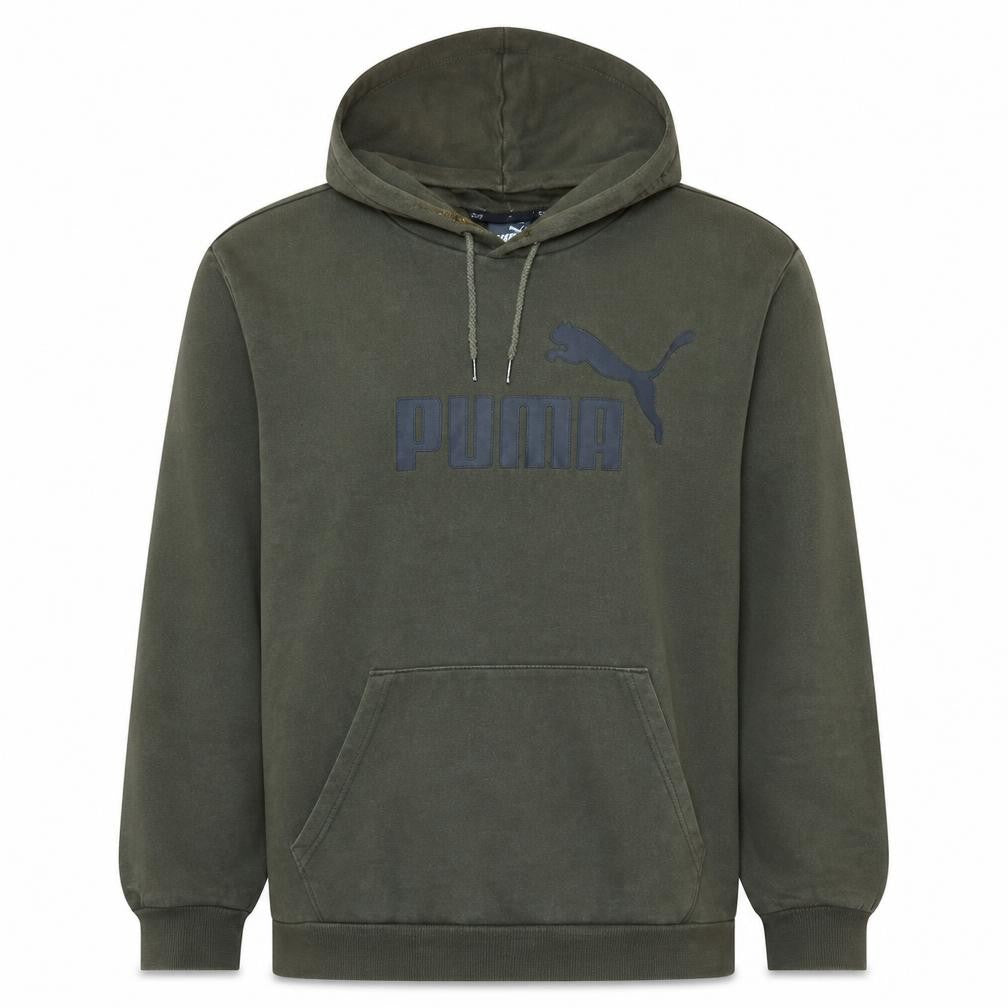 Front view of Puma Men's Green Pullover Hoodie L Logo Fleece Sweatshirt