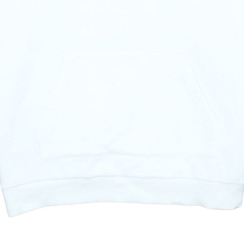 Tommy Hilfiger Women White Hoodie Medium Drawstring Logo Tape Cotton