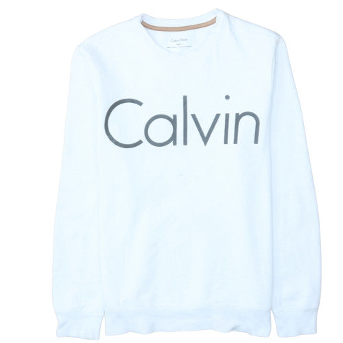 Calvin Klein Men's White Logo Crew Neck Pullover Sweatshirt M