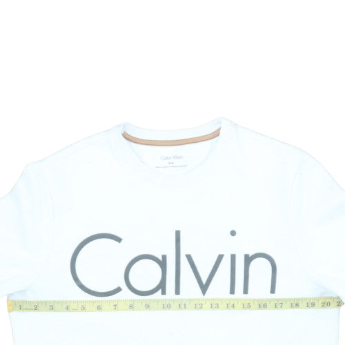 Calvin Klein Men's White Logo Crew Neck Pullover Sweatshirt M