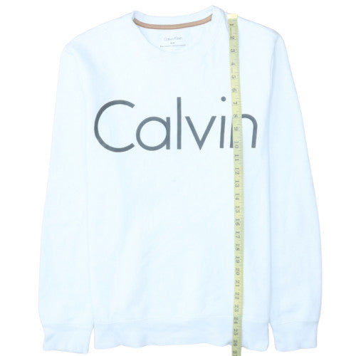 Calvin Klein Men's White Logo Crew Neck Pullover Sweatshirt M