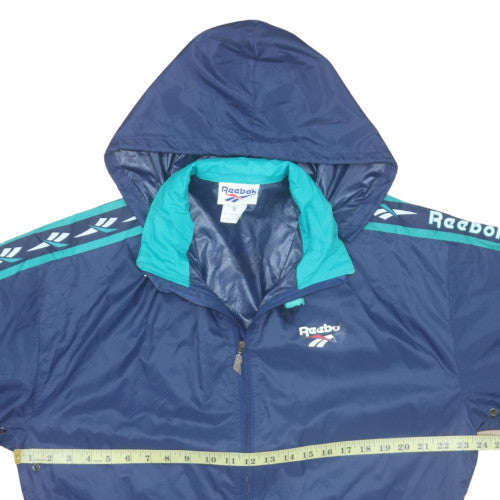 Reebok Men’s Blue Retro Hooded Windbreaker Jacket Size S