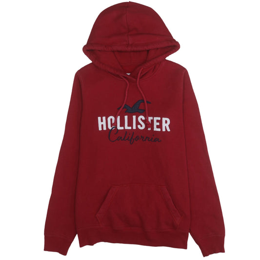 Hollister Mens Red Pullover Hoodie L Logo Fleece Sweatshirt