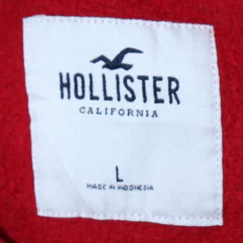 Hollister Mens Red Pullover Hoodie L Logo Fleece Sweatshirt