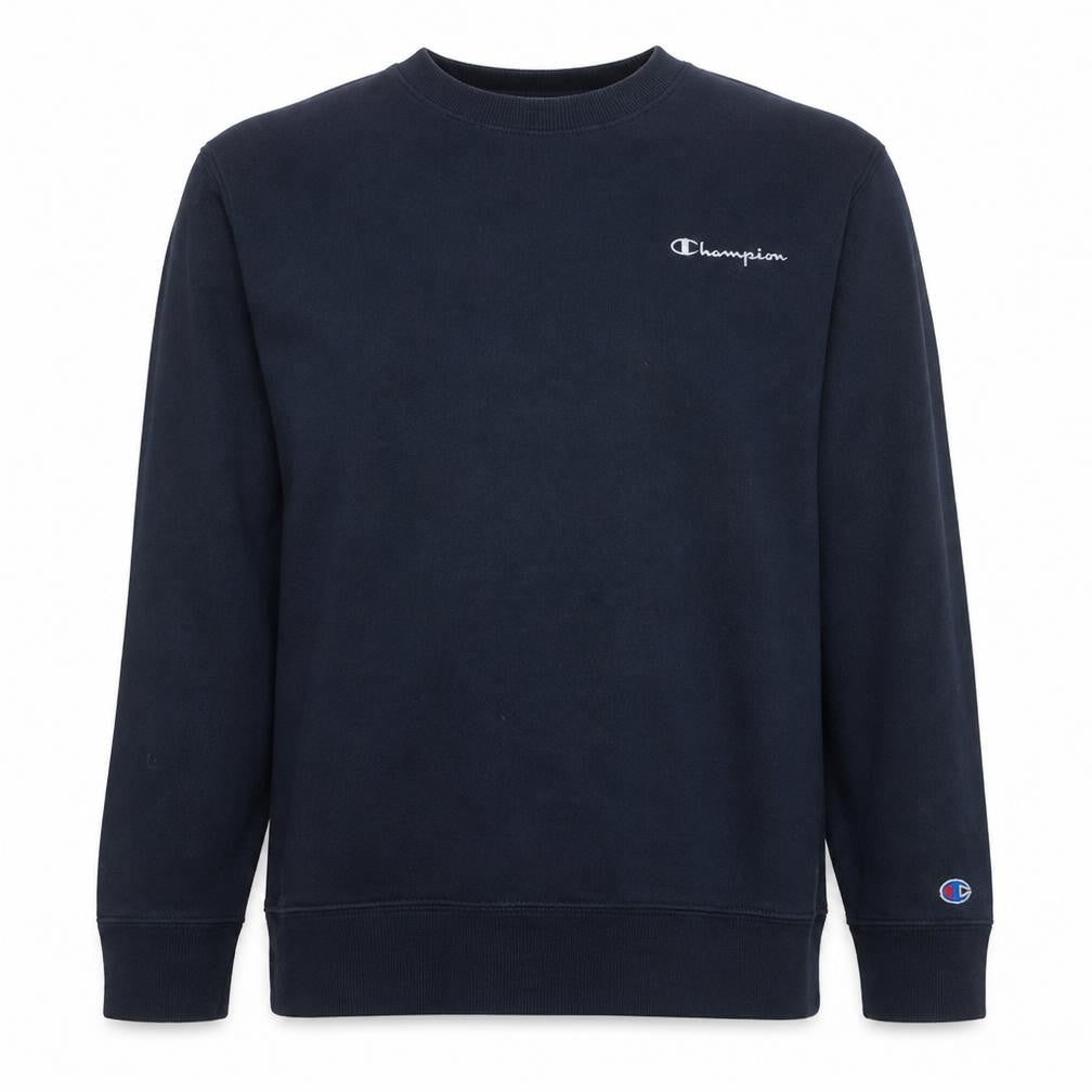 Front view of Champion Men's Blue Crew Neck Pullover Sweatshirt L Regular