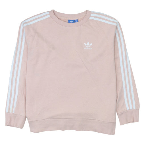 Adidas Women Beige Crew Neck Sweatshirt Size 8 Logo Stripe Casual