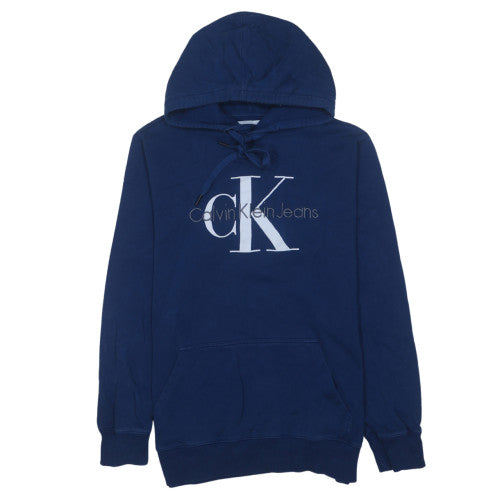Calvin Klein Jeans Men's Blue Pullover Hoodie Size L Logo Cotton