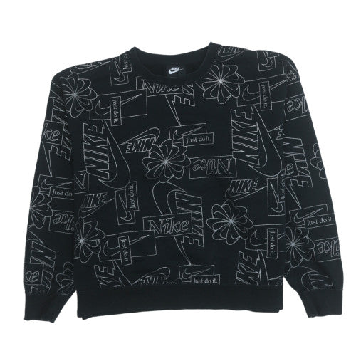 Nike Women Black Graphic Crew Neck Sweatshirt Size L Cotton Blend