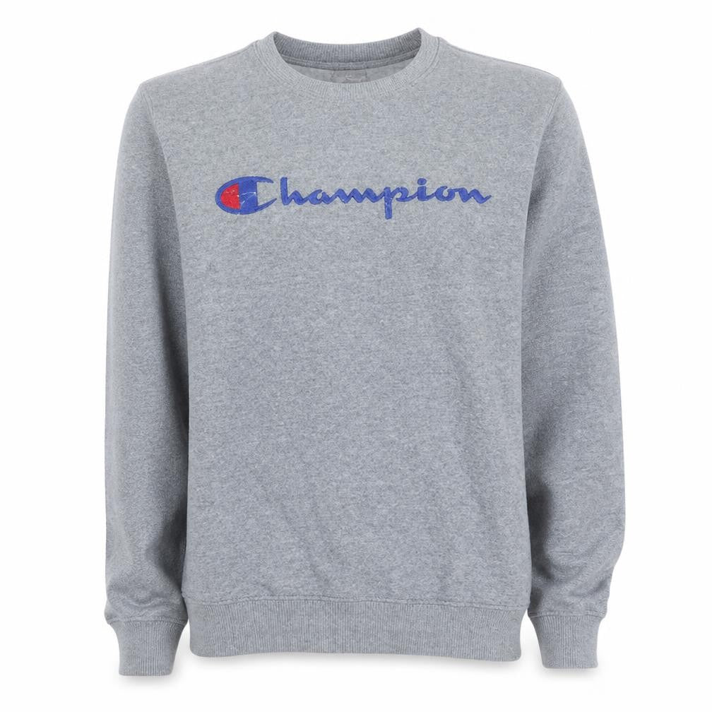 Front view of Champion Men's Grey Small Crew Neck Pullover Sweatshirt