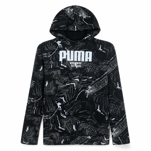 Puma Boys Black Graphic Pullover Hoodie 15-16 Years Sportswear
