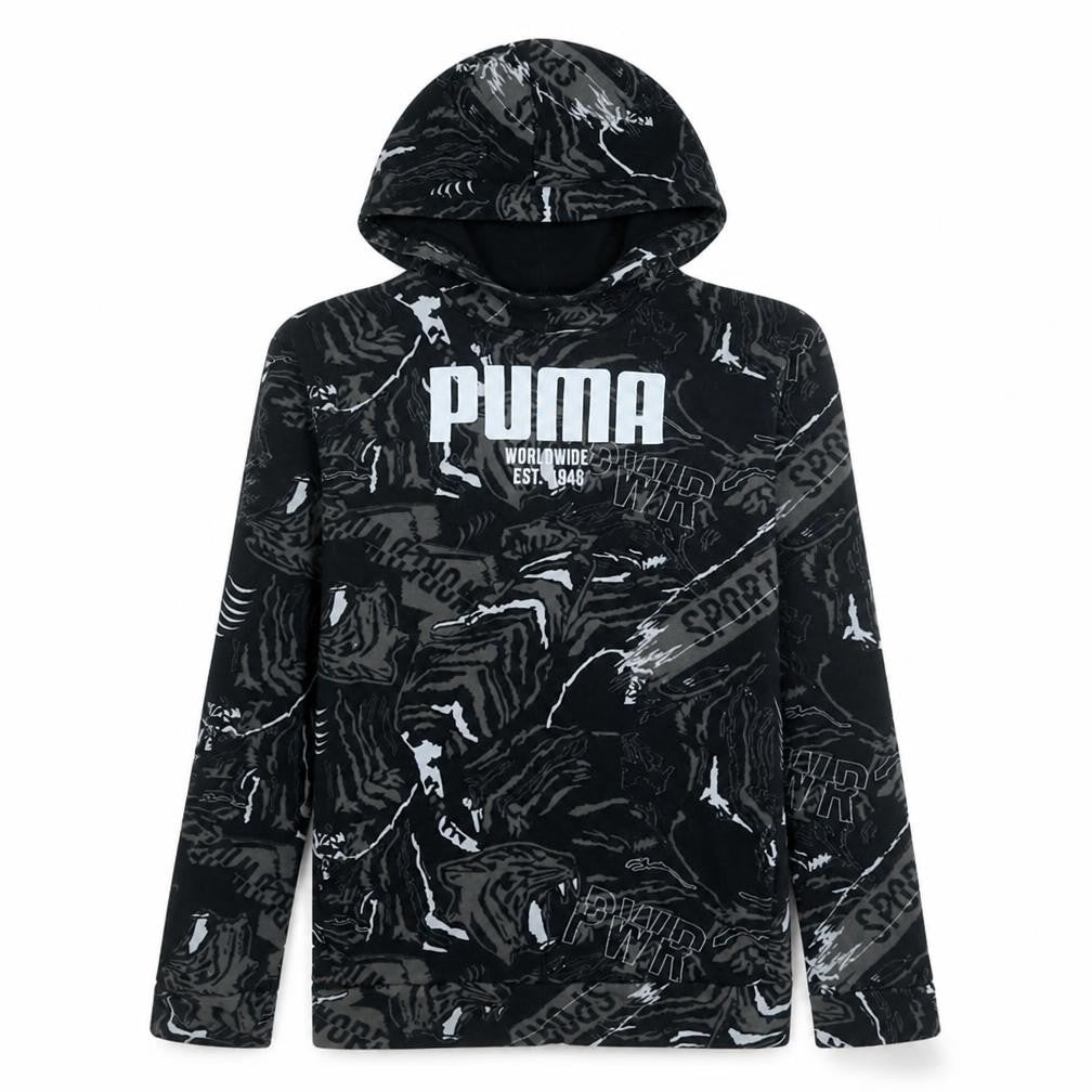 Puma Boys Black Graphic Pullover Hoodie 15-16 Years Sportswear