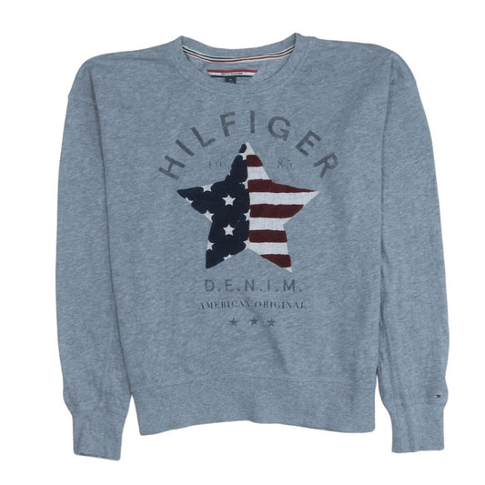 Tommy Hilfiger Women Blue Crew Neck Pullover Sweatshirt Medium