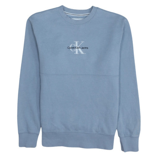 Calvin Klein Jeans Men Blue Cotton Logo Crew Neck Sweatshirt S