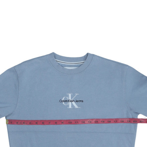 Calvin Klein Jeans Men Blue Cotton Logo Crew Neck Sweatshirt S