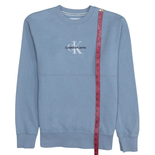 Calvin Klein Jeans Men Blue Cotton Logo Crew Neck Sweatshirt S