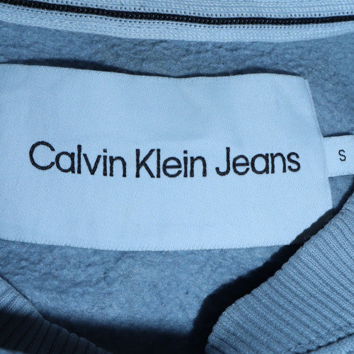 Calvin Klein Jeans Men Blue Cotton Logo Crew Neck Sweatshirt S