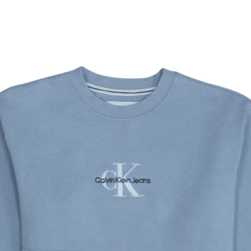 Calvin Klein Jeans Men Blue Cotton Logo Crew Neck Sweatshirt S