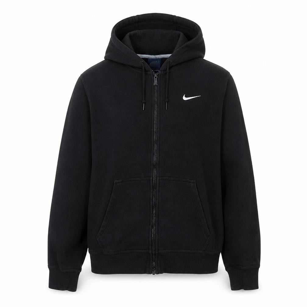 Front view of Nike Men Black Full Zip Fleece Hoodie M Regular Fit