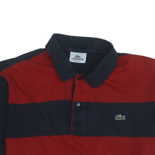 Lacoste Men’s Red & Navy Striped Regular Fit Polo Shirt Size L