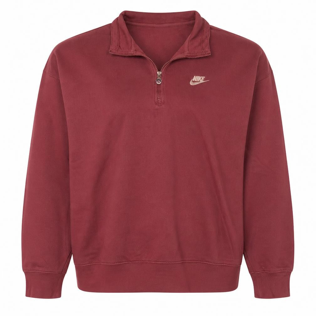 Front view of Nike Women's Red 1/2 Zip Oversized Fit Cotton Sweatshirt L